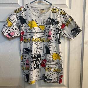 Nickelodeon Men's Large T-Shirt Hey Arnold! All Over Print Short Sleeve White